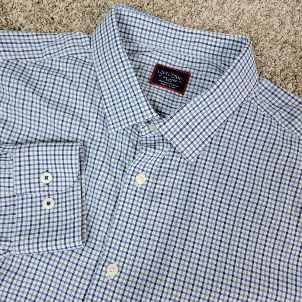 Untuckit Slim Fit Mens 2XL Multicolor Plaid Check Performance Stretch Button Up